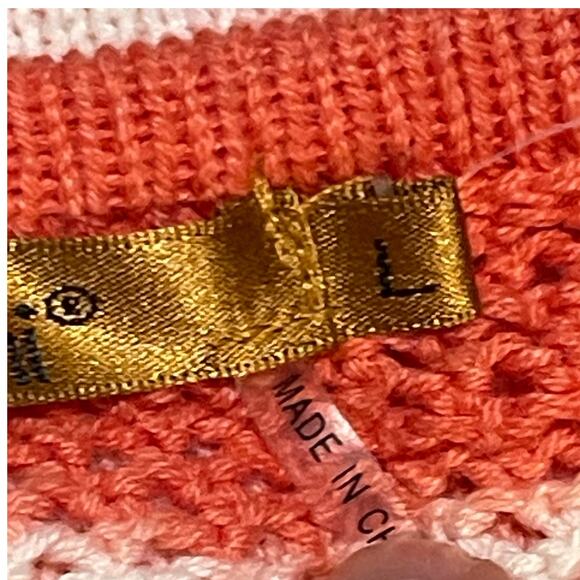 Belldini NEW Size Large New Coral and White Tie Dye Open Knit Pullover Sweater - Picture 9 of 12